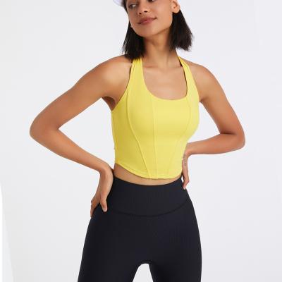 China Breathable Yoga Fitness Solid Color Women's Running Short Top Women's Sleeveless Backless Yoga Top for sale