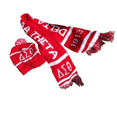 China Polyester Csmart Customized Delta Sigma Letter Theta Greek Sports Football Scarf AKA1908 Sorority ZETA PHI BETA Knitted Hat Scarf Sets for sale