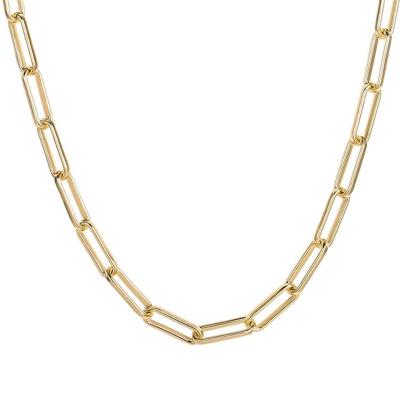 China CLASSIC 18K Gold Plated Stainless Steel Round Flat Rectangle Chain Link Choker Necklace Women Paperclip Link Chain Necklaces for sale