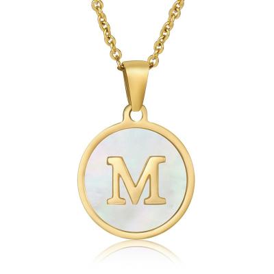 China CLASSICS Letter A-Z Initial Necklace Women Fashion Stainless Steel English 26 Round Natural Shell Pendant Necklace For Women for sale