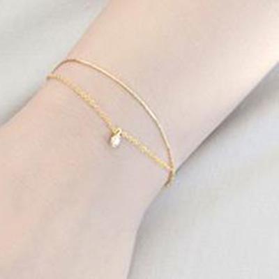 China Punk Women's Luxury Gold Plated Stainless Steel Diamond Double Layer Bracelet for sale