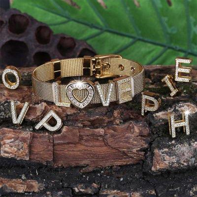 China CSmart DIY Jewelry CLASSIC Handmade A-z 26 18K Gold Silver Steel Silver Initial Letter Charm Alphabet Letter Bangle Custom Bracelets Design for sale