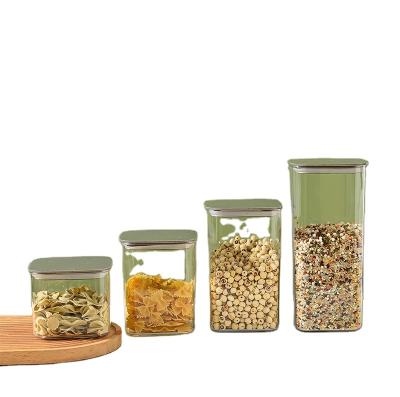 China New Design Airtight 4pcs Plastic Set Storage Box Airtight Transparent Food Cereal Coffee Seed Storage Rectangle Food Container for sale