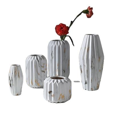 China Modern Luxury Ceramic Flower Vase Flower Pot Sets With Marble Tabletop Decor For Home Office Hotel Decoration for sale