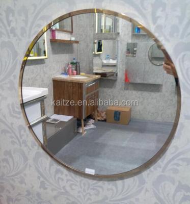 China Minimalist Modern Style Round Shaped Bathroom Mirror Metal Framed Brass Finish Wall Mounted Mirror for sale