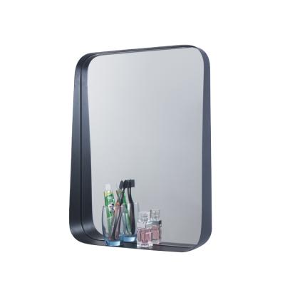 China Traditional High Quality Bathroom Mirror With Well Finished Shelf Black Powder Coating Frame Mirror for sale