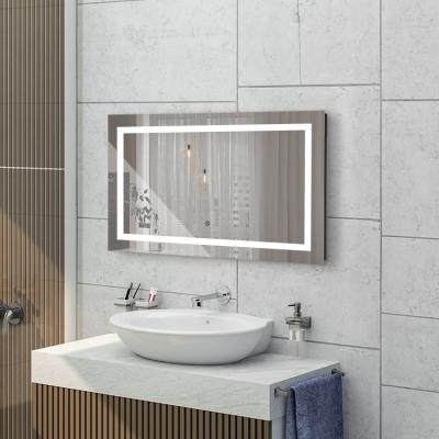 China Illuminated Modern Lager Size Mirror Bathroom Wall Mirror With Led Clock And Touch Light Switch for sale