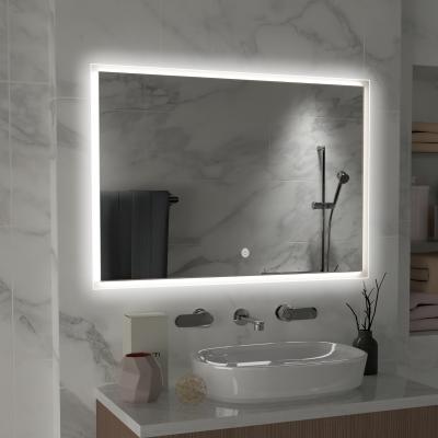 China Hilton Hotel Room Illuminated Dimmable Backlit Lighted Led Integral Mirror Rectangular Bathroom Smart Mirror With Lights for sale