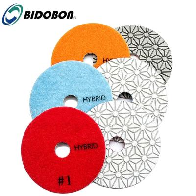 China Hot Sale 4inch Diamond 3 Step High Efficiency Granite Quartz Marble Flexible Wet Polishing Pads for sale