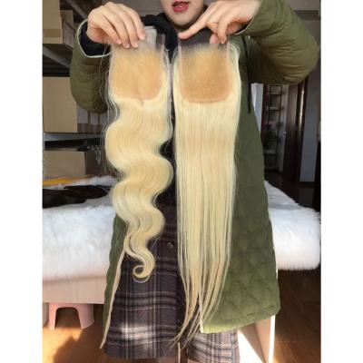 China 100% Virgin Hair Lishahair 613 Blonde Unprocessed Color 4x4 HD Lace Up Closure Hair Extension Silky Straight Body Wave for sale