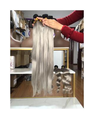 China Wholesale Customized Virgin Hair Color Hair Bundle Black Root 1B Body Wave Gray Straight Bundle for sale