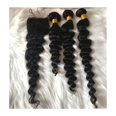 China Wholesale Loose Deep Wave Virgin Hair Bundles With Lace Frontal Closure, Remy Brazilian Human Hair 3 Bundles With Closure for sale