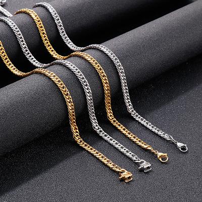 China New Double Weave Hiphop 316 Stainless Steel Men's Cuban Link Necklace Bracelet Jewelry Gold Plated Thick Bracelet for sale