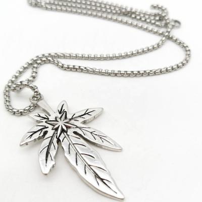 China Titanium Steel Leaf Long Necklace Hiphop Vintage Maple Sweater Chain Necklace For Women Men Girls Jewelry for sale