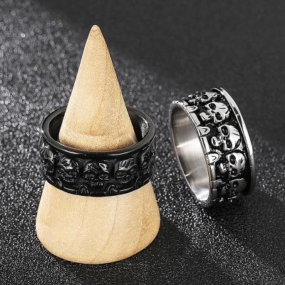 China Hand Polishing Vintage Bossy Skull Ring Men Gold Plated Silver Metal Punk Biker Thick Rock Ring for sale