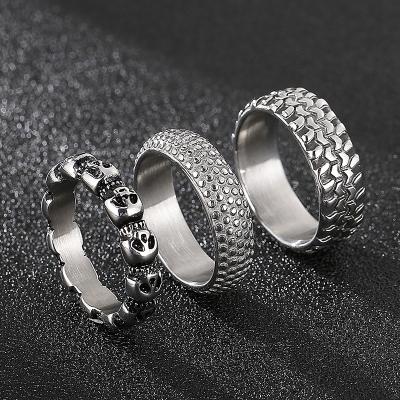 China Hand Polishing Oxidized Silver Stainless Steel Jewelry Men's Multi Skeleton Skull Finger Ring Ring for sale