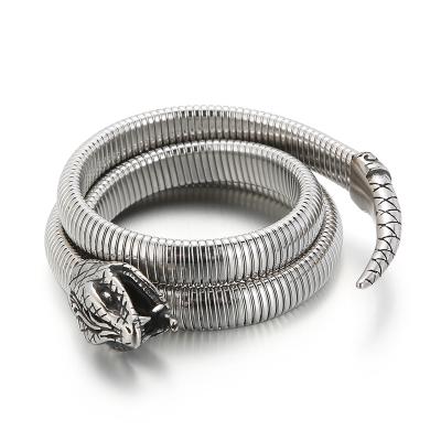 China Hand Polishing Double Wrap Stainless Steel Circle Snake Gothic Punk Animal Cuff Bangle Charm Bracelet For Women Ladies for sale