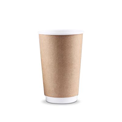 China 16oz Double Layer Recyclable High Quality Kraft Paper Cup Coffee Cup Anti-scalding Heat Insulation Can Be Customized Logo for sale