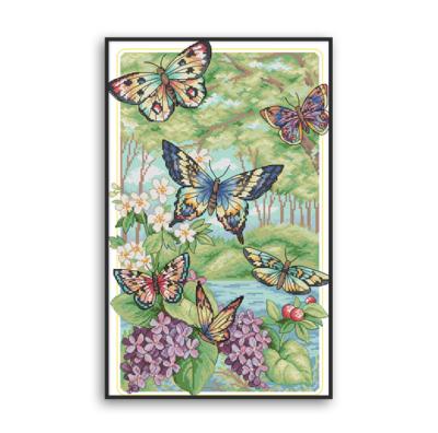 China Chinese characteristics cross stitch butterfly forest flowers and plants series decoration picture embroidery hanging kit for sale