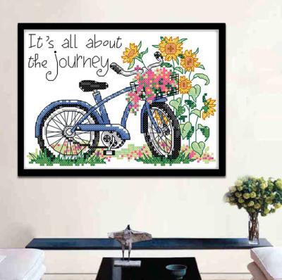 China Chinese Features Cross Stitch Bicycle Lovers Cute Cartoon Self Embroidered DIY Embroidery Kit for sale