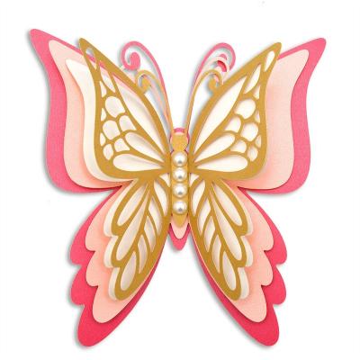 China Waterproof+Eco-friendly 3D Hollow Butterfly Wall Sticker Four-Layer Pearl Paper Butterfly Wedding Festival Decoration Simulation Butterfly Sticker for sale