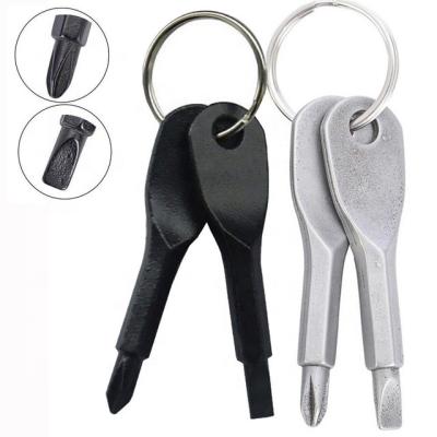 China Outdoor Camping Hike Travel 2 in i Mini Gadget Camp Portable Phillips Pocket Repair Tool Multi Key Ring Hike Outdoor Slotted Screwdriver Keychain for sale