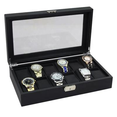 China Luxury Leather Watch Box Men Watch Box Sunglasses Organizer Carbon Fiber 12 Slots PU Watch Storage Display Case Watch Box for sale