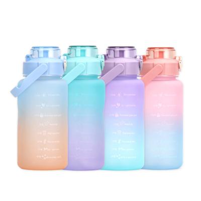 China Viable Amazon 1.5l 2l Bpa Free Gradient Color Cute Fitness Motivational Sports Gym Tritan Water Bottle With Handle for sale