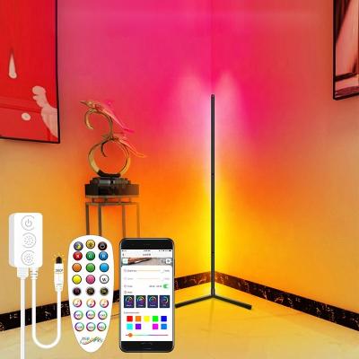 China RGB Corner Floor Lamp With Remote Control Modern Bedroom Graphite Simple RGB Floor Light Color Changing Smallest Corner Minimum Bracket Corner Floor Lamp for sale