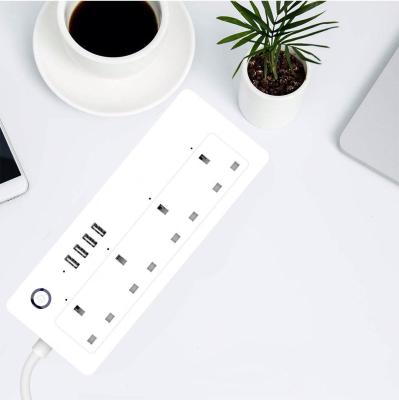 China UK Residential / Multi-Purpose WiFi Tuya Smart Power Strip With 4 AC Socket 4 USB Port Timing Voice Control Power Strip Tuya Smart Smart Power Outlet for sale