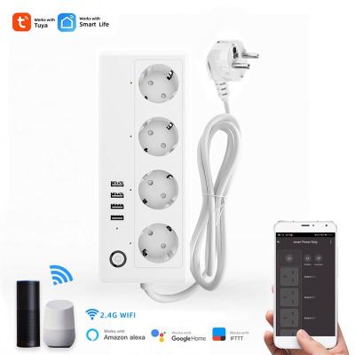 China QCZ Wifi Power Strip EU Smart Outlets Plug With Works Alexa Google Home Assistant 4 USBCharging Port Sync App Voice Control Works for sale