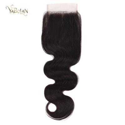 China Hot Selling Small Knots Virgin Hair Lace Closure Body Wave 4x4 Swiss Lace Closure With Only Knots 44PWBW for sale