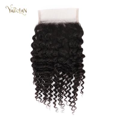 China Hot Selling Small Knots Virgin Hair Curly Swiss Curly 4x4 Lace Closure Lace Closure With Only Knots 44PWKC for sale