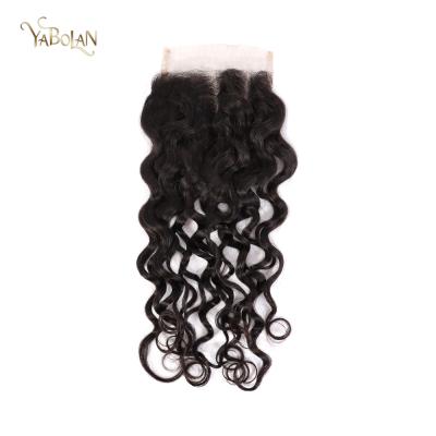 China Hot Sale Small Knots Virgin Hair Italian Curly Swiss 4x4 Lace Closure Lace Closure With Only Knots 44PWIC for sale