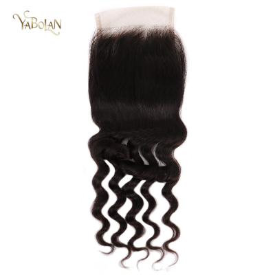 China Hot Selling Virgin Hair Small Knots Loose Deep Wave 4x4 Swiss Lace Closure Hot Sale Lace Closure With Only Knots 44PWLDW for sale