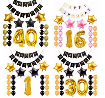 China Eco-friendly Hot Gold Black Gold Banner Garland Birthday Number Set Foil Sale Amazon Star Balloon Set Five-pointed for sale