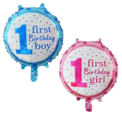 China Factory Direct 18inch Eco-Friendly Round Pink Blue Girl's First Birthday Boy Mylar Foil Balloons For Baby's 1st Birthday Decor Globos for sale