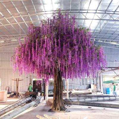 China Beautiful Colorful Artificial Tree Fiberglass Trunk Customize 5meter Artificial Wisteria Flowers Tree For Indoor Garden Home Decoration for sale