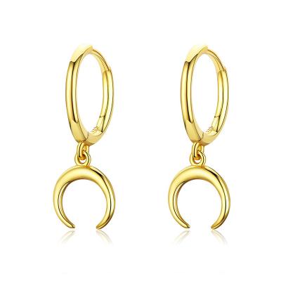 China FASHIONABLE Hot Selling 18k Gold Plated 925 Sterling Silver Smooth Minimalist Circle Moon Earrings Women Jewelry for sale