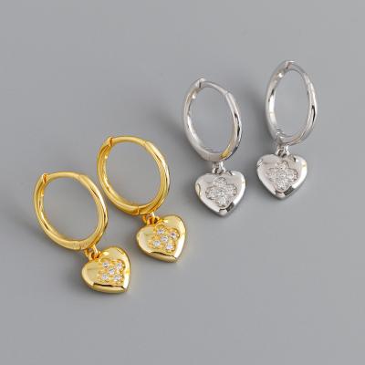 China FASHIONABLE high quality 18k gold plated 925 sterling silver heart zircon circle huggie earrings for sale