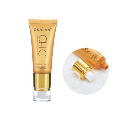 China Skin Care Packaging Manufacturers Packing Facial Tubes Round Shape Gold Color Skin Care Cosmetic Plastic Tube With Airless Pump for sale