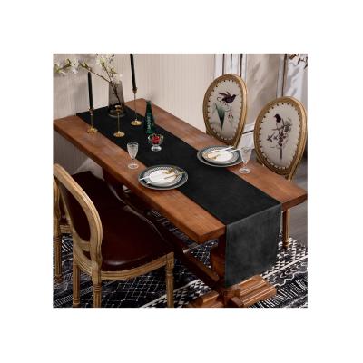 China Handmade Vintage Black Canvas Table Runners for Party Wedding Bridal Shower Kitchen Decoration Fashion Velvet Table Runner Home for sale