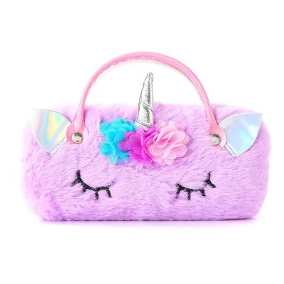 China New Unicorn Bag Glasses Case Plush Handbag Handbag Cute Cartoon Anti-pressure Folding Portable Glasses Bag Plush Children Bag for sale