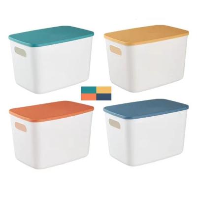 China Recycled Materials Storage Bin Built In Handle Plastic Containers Pantry Organization Packaging Boxes With Lid For Bathroom Nursery Home for sale