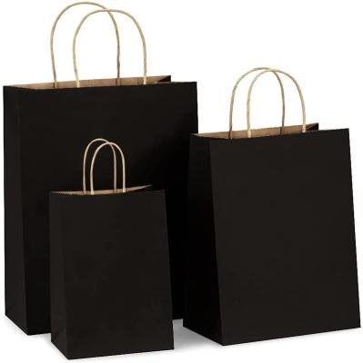 China Recyclable Retail Goods Kraft Paper Bags With Handles Black Small Gift Bags Kraft Shopping Bags for sale