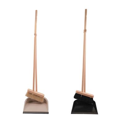 China Natural Fiber Wood Stocked Hot Selling Beech Wood Position Broom and Dustpan Set for sale