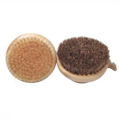 China EXFOLIATE High Quality Natural Round Massage Exfoliating Bath Brush Dry Body Brush With Bamboo Handle for sale