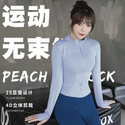 China Autumn Yoga Clothes Women's Gym Breathable Spring Fishing Long Sleeve Long Coat Fitness Lunar Blue Running Sportswear Hip Pants for sale