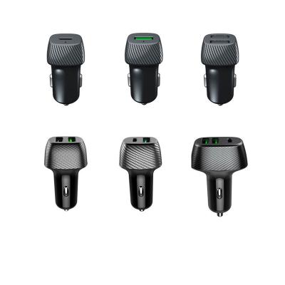 China Universal Carbon Fiber Model 38w Usbc Car Charger Adapter Type-c Mobile Phone QC Car Usb Charger For Mobile for sale