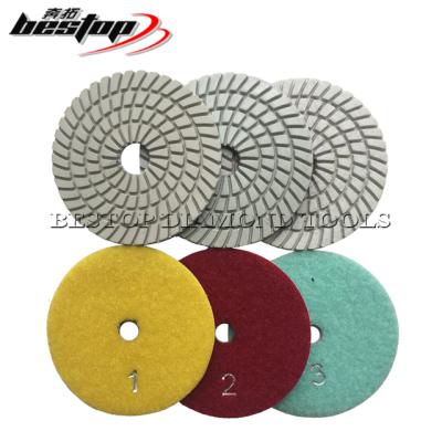 China High Performance 4 Inch Sprial White Three Step Granite Wet Polish Pads for sale